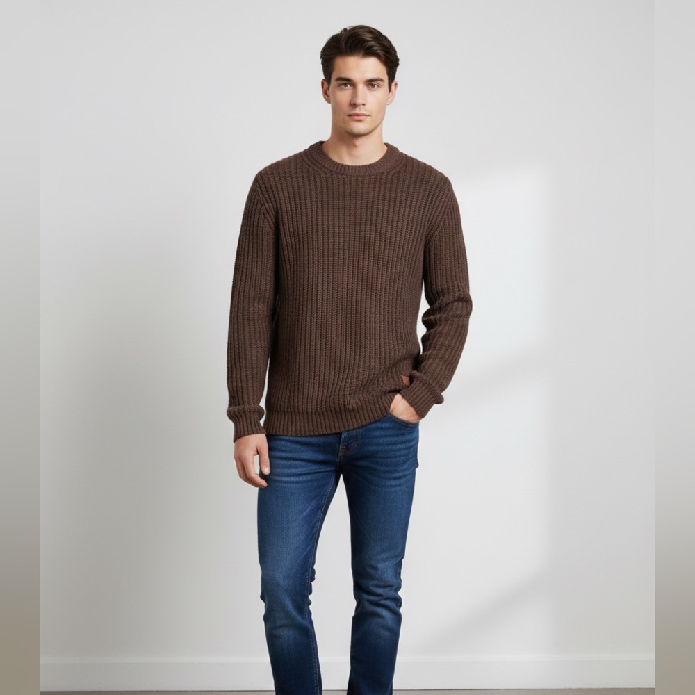 GANT New Haven Chunky Knit Wool Fisherman Brown Sweater Men's M